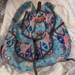 UNIONBAY Vibrant Blue and Pink Owl Backpack with Geometric Design
